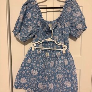 Darling Sky Blue Dress with White Floral Design
